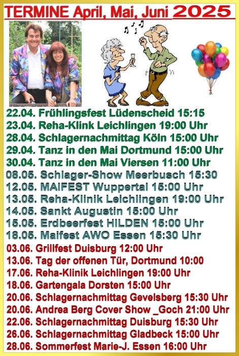 Termine 2025: April bis Juni.