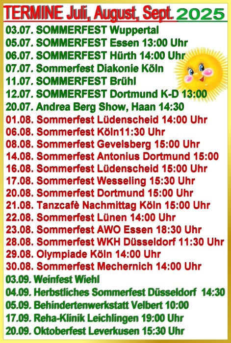 Termine 2025: Juli bis September.
